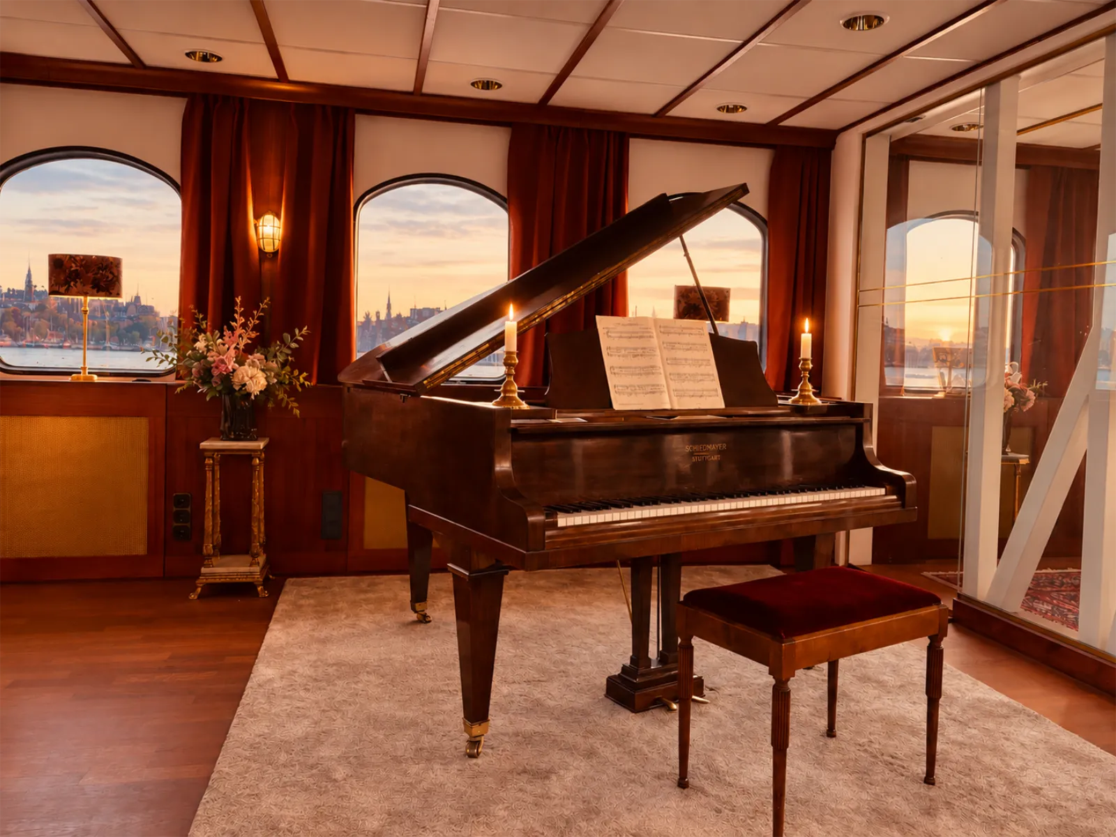 The grand piano on the upper deck